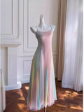 Fairytale A Line Ombre Chiffon Straps Long Prom Dress HZ1023