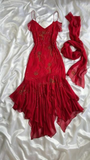 Charming Spaghetti Straps Red Chiffon Beaded Prom Dress Evening Dress HZ1023