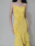 Cute Sheath Spaghetti Strap Beaded Yellow Ruffle Chiffon Prom Dress Graduation Prom Dress HZ1023