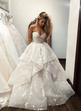 White sweetheart neck applique long prom dress, evening dress HZ1023