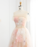 Dreamy A Line Off the Shoulder 3D Flower Tulle Prom Dress Evening Dress HZ1023