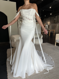 Simple Mermaid Off the Shoulder Corset Chiffon Long Sweep Wedding Dress HZ1023
