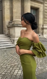 Green Elegant Sweetheart Neckline Puff Sleeves Mermaid Evening Dress,Pretty Ptom Dress HZ1023