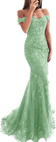 Lace beaded tulle maxi evening dress off the shoulder mermaid formal party dress HZ1023