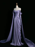 Elegant Purple Satin Prom Dress, Draped Bodice Formal Party Dress HZ1023