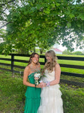 Cute A Line Sweetheart Neck Tiered Green Chiffon Long Prom Dress Graduation Prom Dress HZ1023