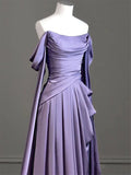 Elegant Purple Satin Prom Dress, Draped Bodice Formal Party Dress HZ1023