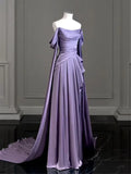 Elegant Purple Satin Prom Dress, Draped Bodice Formal Party Dress HZ1023