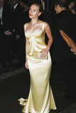 Elegant Mermaid Straps Yellow Satin Long Prom Dress Evening Dress HZ1023