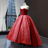 Red A Line Strapless Appliques Sequin Tulle Prom Dresses HZ1023