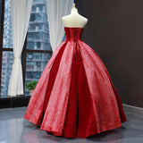 Red A Line Strapless Appliques Sequin Tulle Prom Dresses HZ1023
