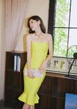 Cute Bright Yellow Mermaid Sweetheart Neck Satin Short Homecoming Dress Cocktail Dress HZ1023