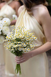 Yellow A Line Halter Satin Open Back Long Prom Dress Bridesmaid Dress HZ1023