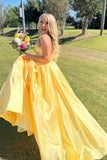 Yellow A Line Sweetheart Corset Satin Prom Dress HZ1023