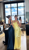 Sexy V Neck Backless Prom Dress Yellow Evening Dress HZ1023
