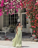 Gentle A Line Spaghetti Strap Green Chiffon Long Prom Dress Party Dress HZ1023