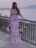 Lilac V Neck Long Prom Dress Evening Gown Party Dress HZ1023