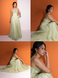 Gentle A Line Spaghetti Strap Green Chiffon Long Prom Dress Evening Dress HZ1023