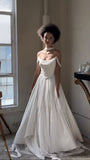 Simple A Line Off the Shoulder White Chiffon Long Prom Dress Graduation Prom Dress HZ1023