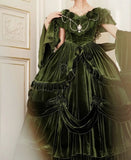 Green Exquisite Ball Gown Off the Shoulder Velvet Long Party Dress Prom Dress HZ1023