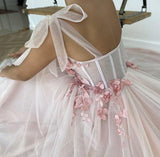 Long Pink Tulle Prom Dress Party Gowns HZ1023