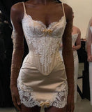 Cute Sheath Spaghetti Straps Lace Satin Short Prom Dress Birthday Dress HZ1023