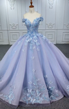 Gorgeous Purple Off The Shoulder Applique Prom Dress Sweet 16 Dress Quinceanera Dress HZ1023