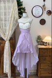Vintage A Line Sweetheart Neck Beaded White Lace Purple Chiffon Homecoming Dress Cocktail Dress HZ1023