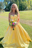 Yellow A Line Sweetheart Corset Satin Prom Dress HZ1023