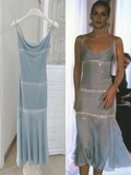 Sky Blue Beaded Chiffon Slip Prom Dress Formal Evening Dress HZ1023