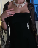 Elegant Strapless Long Prom Dress Black Formal Evening Dress HZ1023