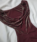 Purple Sheath Off the Shoulder Beaded Velvet Prom Dress Evening Dress with Slit HZ1023