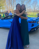 Dark Blue Satin Long Prom Dresses HZ1023