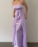 Cute A Line Spaghetti Strap Purple Satin Chiffon Long Prom Dress Evening Dress HZ1023