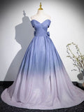 Glitter Gradient A Line Off the Shoulder Sequin Long Prom Dress With Bow HZ1023