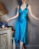Elegant A Line Straps Blue Satin Party Dress Evening Dress HZ1023