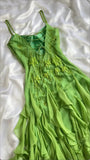 Charming A Line Spaghetti Strap Beaded Ruffle Green Chiffon Prom Dress HZ1023