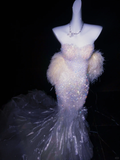 Dreamy Mermaid Sweetheart Neck Beaded Feather Tulle Party Dress Evening Dress HZ1023