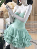 Cute Green A Line Sweetheart Neck Tulle Short Homecoming Dress Outfits HZ1023