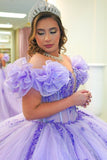 Charming Ball Gown Off-The-Shoulder Appliques Purple Tulle Sweet 16 Dress, Quinceanera Dress HZ1023