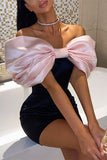 Cute Pink Bow Black Satin Short Homecoming Dress Evening Dress HZ1023
