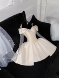 Cute A Line Off the Shoulder Beaded Ivory Satin Tulle Short Homecoming Dress Birthday Dress HZ1023
