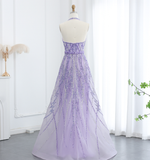 Lilac A Line V Neck Sequin Beaded Tulle Long Prom Dress Evening Dress HZ1023