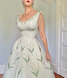 Lily of the Valley Embroidery Exquisite V Neck Satin Party Dress Prom Dress HZ1023