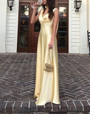 Elegant Yellow V Neck Prom Dress Long Evening Dress HZ1023