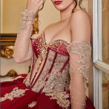 Gorgeous Red A Line Sweetheart Neck Appliques Beaded Tulle Quinceanera Dresses Ball Gown HZ1023