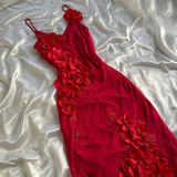Spaghetti Straps Red Chiffon Applique Mermaid Prom Dress Evening Gown HZ1023