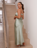 Stunning Sheath Strapless Sage Green Satin Bridesmaid Dress Evening Dress HZ1023