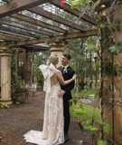 Charming A Line Halter Lace Long Sweep Open Back Wedding Dress with Bow HZ1023