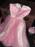 Cute A Line Sweetheart Neck Beaded Pink Tulle Satin Short Homecoming Dress Cocktail Dress HZ1023